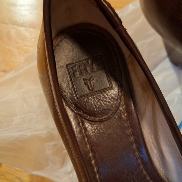 FRYE Leather Pumps with Stacked Wooden Heel - Picture 4 of 10